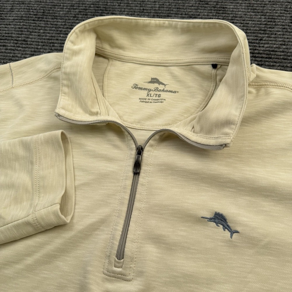 Tommy Bahama 1/4 Zip Pullover Sweater Men's Size XL Hazy Beige Tencel Blend‎
